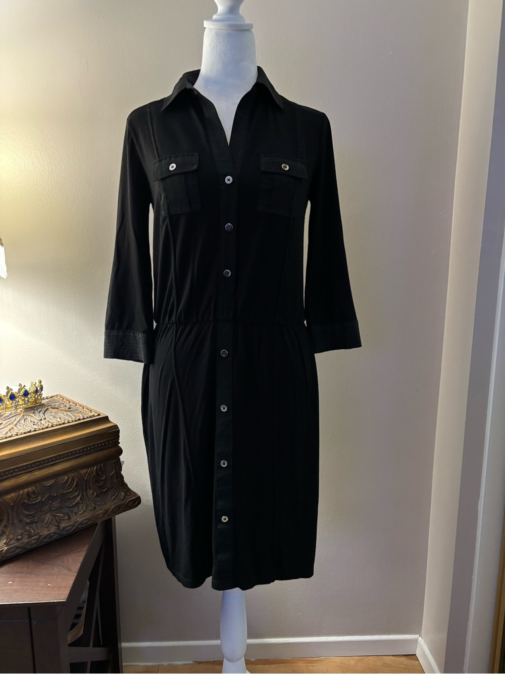 Cole Daniel Dress Women’s Size XS Black Button-Front Midi Shirt Dress